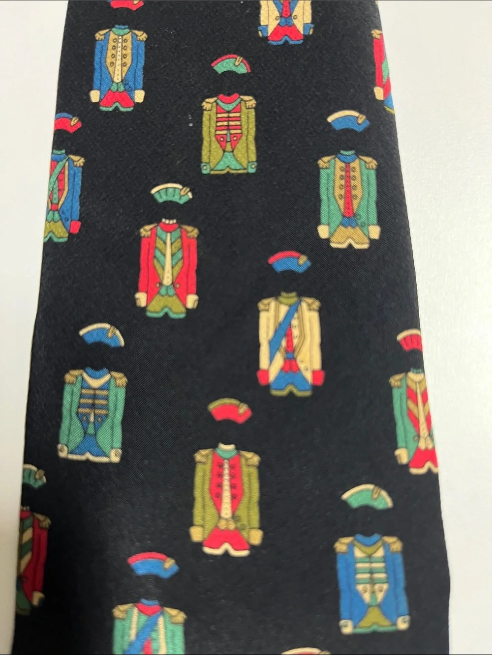 Vintage Karl Lagerfeld silk tie, military uniform toy soldier novelty necktie